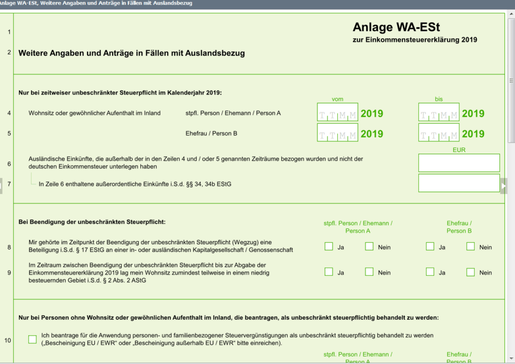 приложение Anlage WA-Est для тех, кто переехал в Германию
