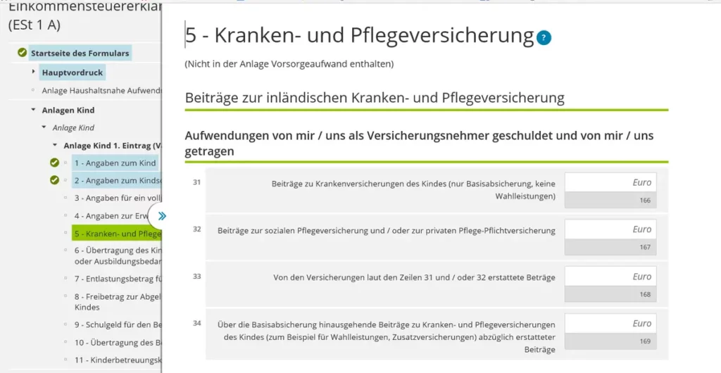 Как заполнить Anlage Kind в немецкой налоговой декларации